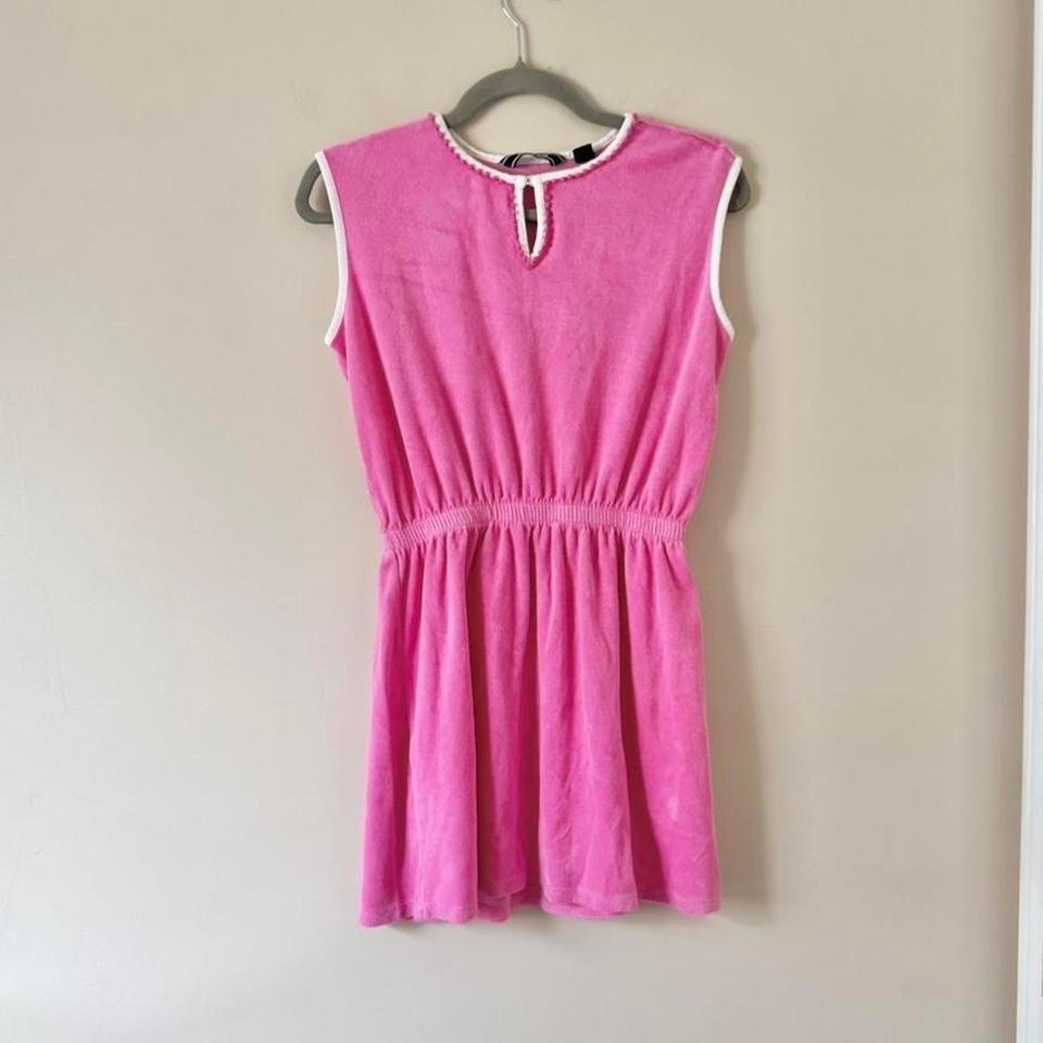 Vintage Lands End Bubblegum Pink Terry Cloth Mini Dress Medium Beach Cover Up